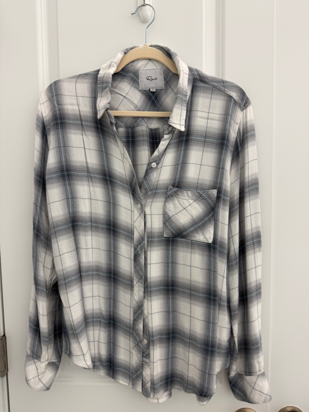 Rails Gray and White Plaid Button-Down Shirt